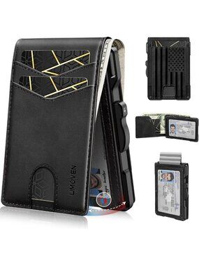 Minimalist Black RFID-Blocking Slim Leather Wallet for Men with Cash Slot